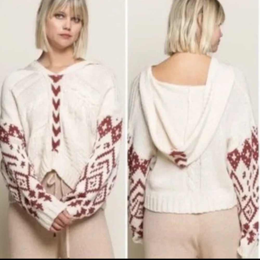 POL Cream/Black Lizard Thicket Cropped Hooded Sweater Sz. L